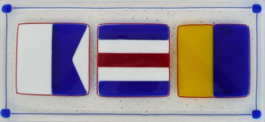 ACK Butler Tray in traditional primary colors. ACK, Nantucket, Nantucket glass, handmade glass Nantucket, signal flags, glass signal flags, Nantucket signal flags