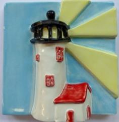 Great Point lighthouse tile, Nantucket Great Point lighthouse ceramic tile, Nantucket Great Point Lighthouse hand made ceramic tile
