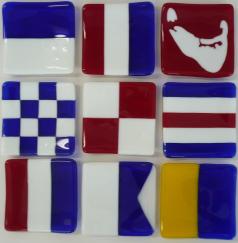 glass signal flags, signal flag tiles, nantucket signal flag tiles, hand made signal flag giles