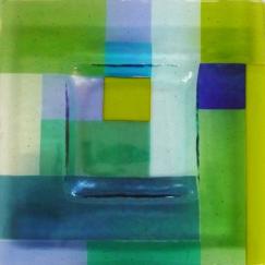 Blue / Green Irid Checkerboard Plate, Nantucket glass, mondrian glass, hand made Nantucket