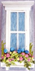 bas-relief window box tile with hydrangeas, Nantucket window box ceramic panel with hydrangeas, Nantucket window box with hydrangeas, Nantucket window box with hydrangeas ceramic tile