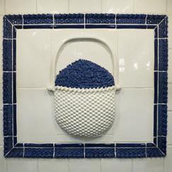 Nantucket lightship basket blueberry ceramic panel, Nantucket lightship with blueberries, Nantucket TileMakers lightship basket ,