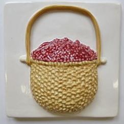 cranberry lightship basket tile, Nantucket lightship basket with cranberries, hand made lightship basket tile, 