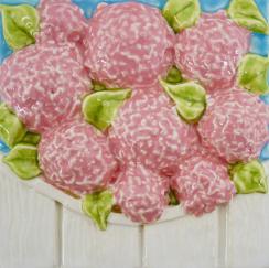 Nantucket hydrangea, Nantucket pink hydrangea, Nantucket hydrangea tile, hand made tile, Nantucket pink hydrangea hand made tile