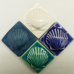 scallop tile, hand made tile, scallop shell tile, ceramic scallop tile, Nantucket scallop, Nantucket scallop tile.