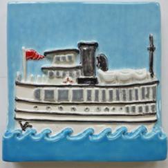 Nantucket steamship tile, Nantucket ferry tile, hand made Nantucket ferry tile, hand made Nantucket steamship ferry tile