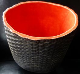 basket weave ceramic, Nantucket ceramics, hand made on Nantucket, hand made basket weave vessel