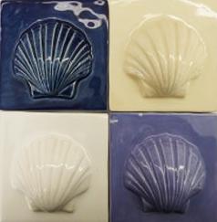 scallop tile, hand made tile, scallop shell tile, ceramic scallop tile, Nantucket scallop, Nantucket scallop tile.