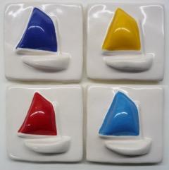 Catboat, Rainbow Fleet, Nantucket Rainbow Fleet tile, Catboat tile, hand made tile