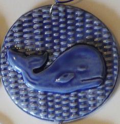 Blue Whale on Basket Weave Ornament