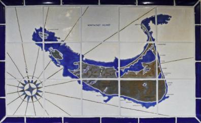 Nantucket Map Tile Blacksplash in Blue