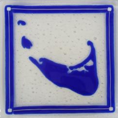 Nantucket Map Silhouette Royal Blue Plate , Nantucket glass, Hand made Nantucket