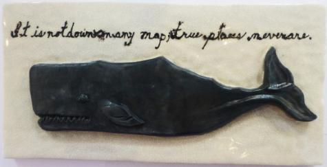 hand made tile, ceramic bas relief whale tile, Nantucket right whale, Nantucket right whale tile, whale tile with text